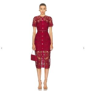 SELF-PORTRAIT Guipure Lace Button Midi Dress
